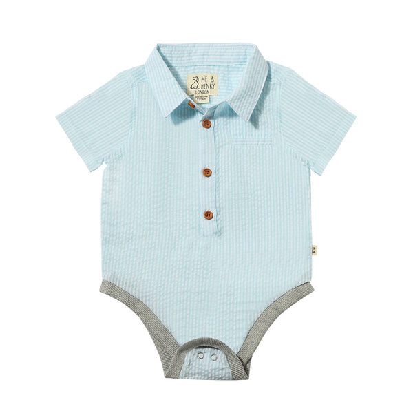 Helford Woven Onesie - Aqua Stripe Seersucker