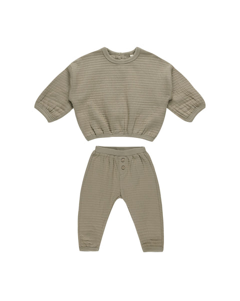 Textured Sweat Set - Olive