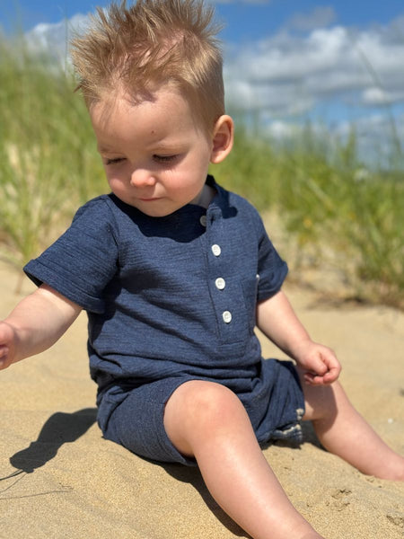 Camborne Henley Romper - Navy Ribbed