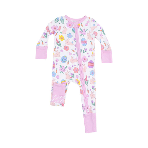 Bamboo Zipper Romper - Easter Bunnies Pink