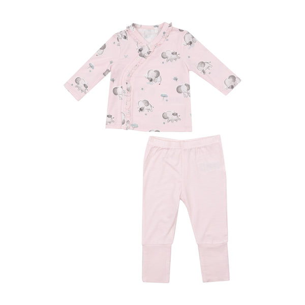 Take Me Home Set With Roll Over Cuff Pant - Gray Elephants Pink