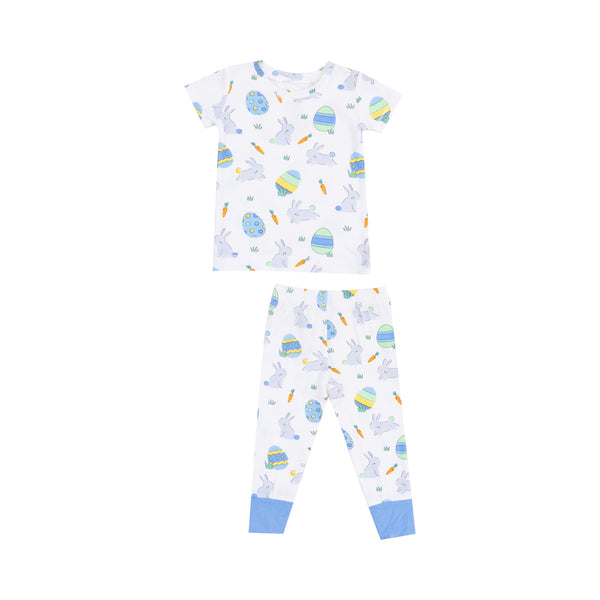 Short Sleeve Bamboo Loungewear Set - Easter Bunnies Blue