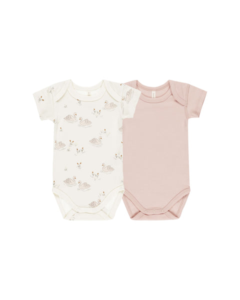 Short Sleeve Bodysuit (Set of 2) - Swans, Bubblegum