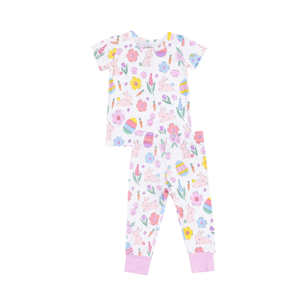 Short Sleeve Bamboo Loungewear Set - Easter Bunnies Pink