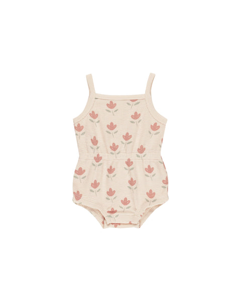 Waffle Cinch Romper - Tulips