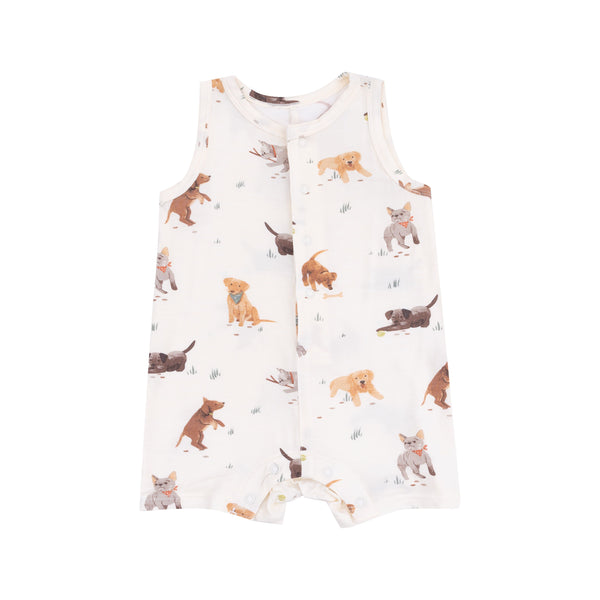 Shortie Romper - Watercolor Puppies