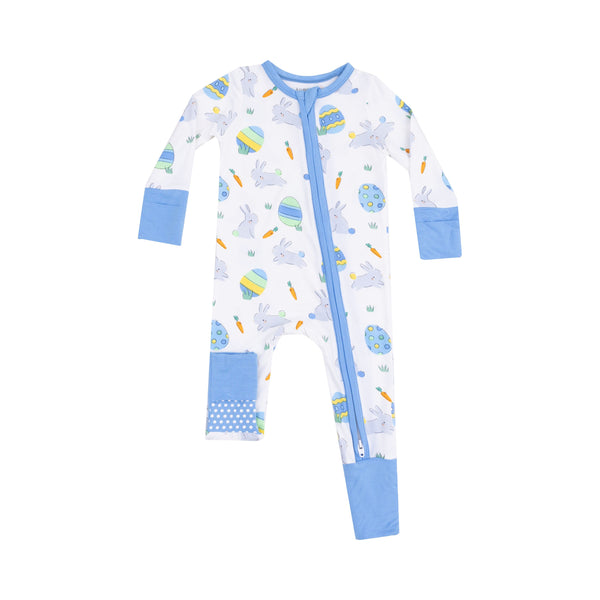 Bamboo Zipper Romper - Easter Bunnies Blue