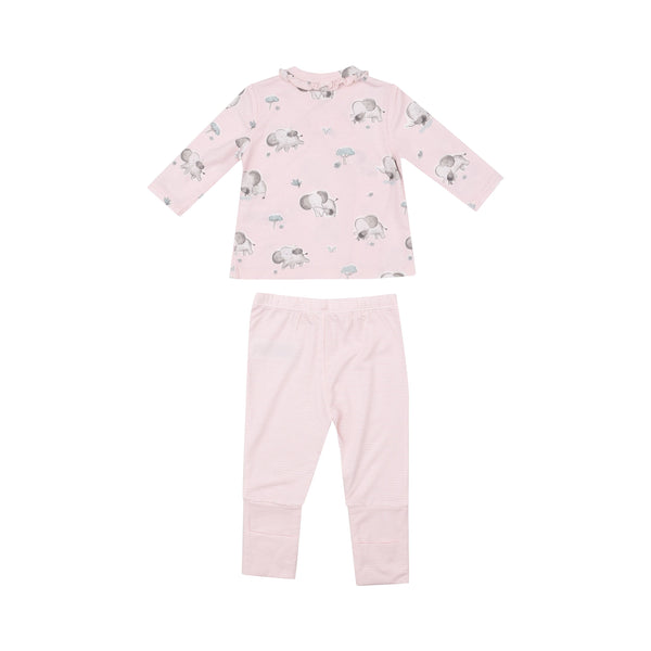 Take Me Home Set With Roll Over Cuff Pant - Gray Elephants Pink