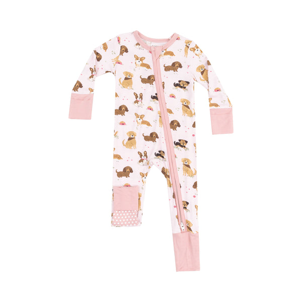 Bamboo Zipper Romper - Best Friend Dogs Pink