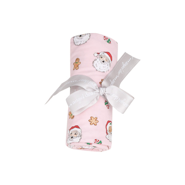 Bamboo Swaddle Blanket - Pink Vintage Santas with Gingerbread