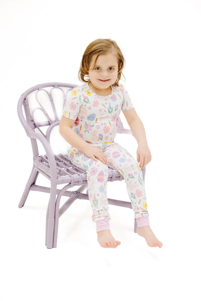 Short Sleeve Bamboo Loungewear Set - Easter Bunnies Pink