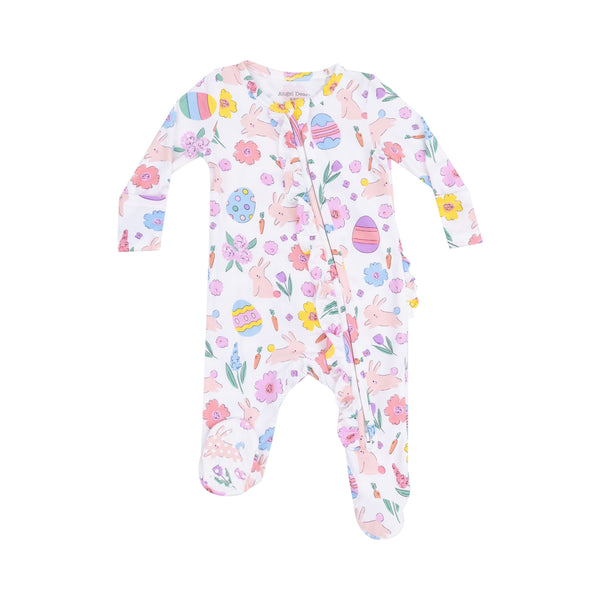 Bamboo Ruffle Back Zipper Footie - Easter Bunnies