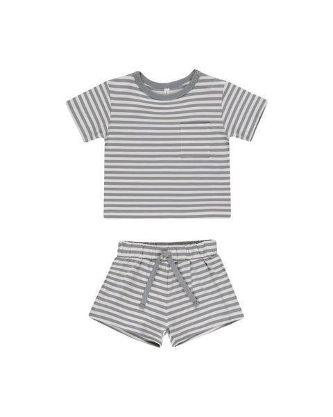 Pocket Tee + Short Set - Blue Stripe