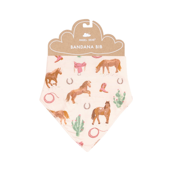 Bamboo Bandana Bib - Western Horses Pink