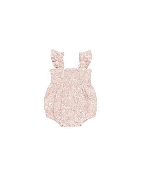 Smocked Ruffle Sleeve Romper - Pink Blossom