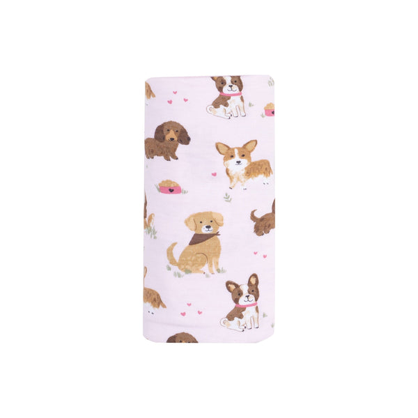 Bamboo Swaddle Blanket - Best Friend Dogs Pink