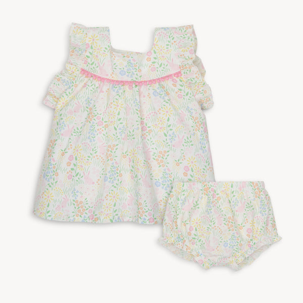 Hoppy Garden Cotton Dress + Diaper Cover Set