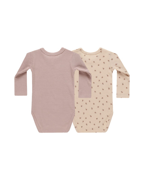 Ribbed Long Sleeve Bodysuit (Set of 2) - Wild Flowers, Mauve Stripe