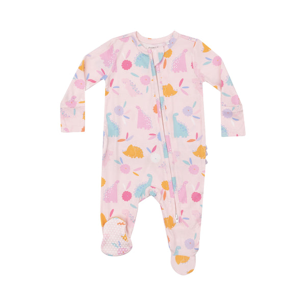 Bamboo Ruffle Back Zipper Footie - Floral Dinos