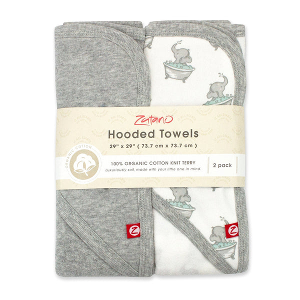 Organic Cotton Knit Terry Hooded Towel Two Pack - Elephants