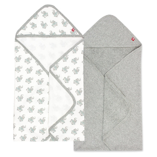 Organic Cotton Knit Terry Hooded Towel Two Pack - Elephants