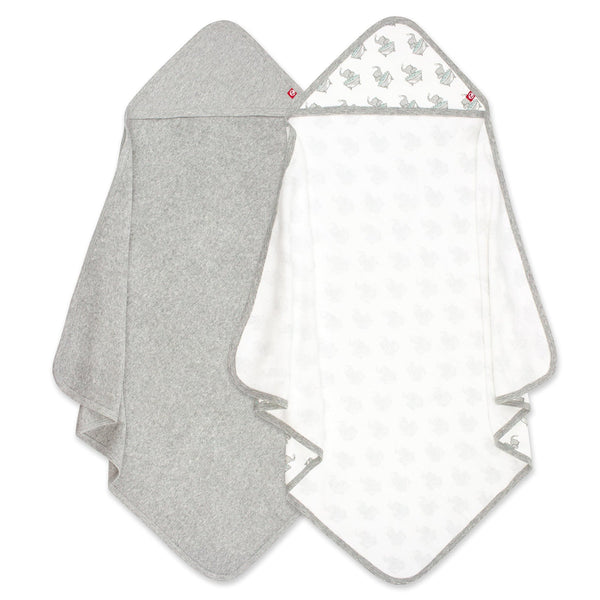 Organic Cotton Knit Terry Hooded Towel Two Pack - Elephants