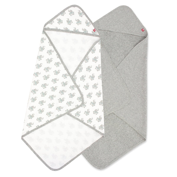 Organic Cotton Knit Terry Hooded Towel Two Pack - Elephants