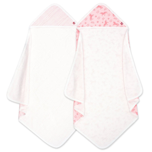 Organic Cotton Knit Terry Hooded Towel Two Pack - Unicorns