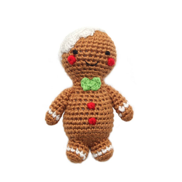 Hand Crocheted Rattle - Gingerbread Man