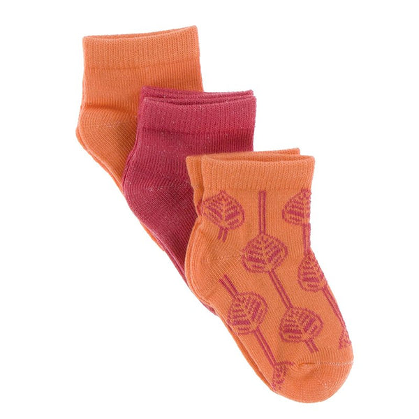 Low Ankle Sock Set (Nectarine, Red Ginger, Nectarine Leaf Lattice)