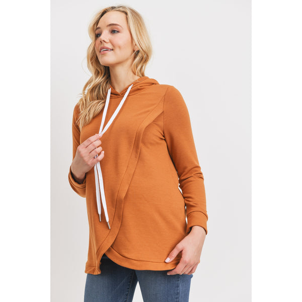 Heavy Brushed French Terry Maternity and Nursing Hoodie - Rust